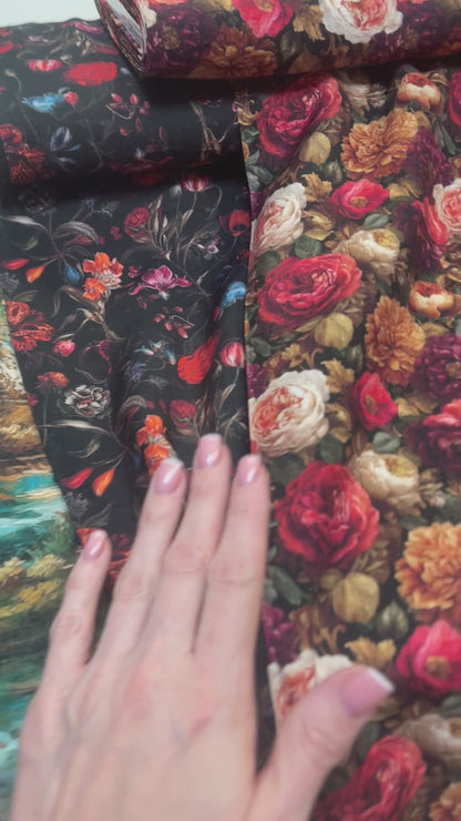 Tissu en gabardine de viscose - pivoines et roses
