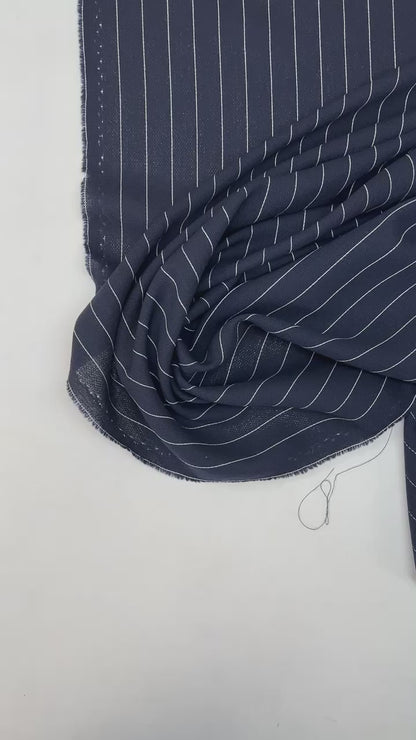 100% Wool fabric - dark blue with white stripes 230 g/m²