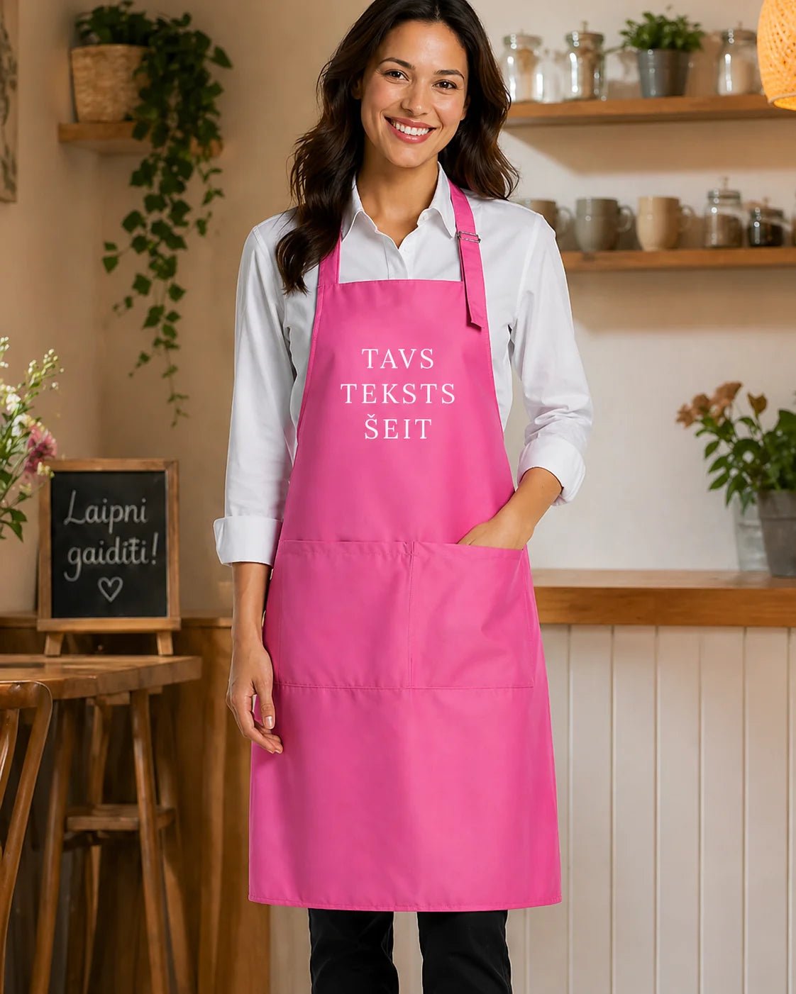 Image de tablier avec votre texte - rose – disponible chez Šarlotes audumi