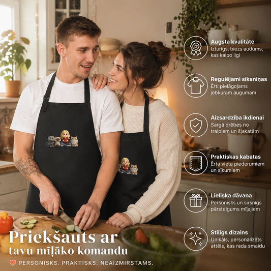 Attēls ar Priekšauts melns ar personalizētiem kaķiem – pieejams Šarlotes audumi