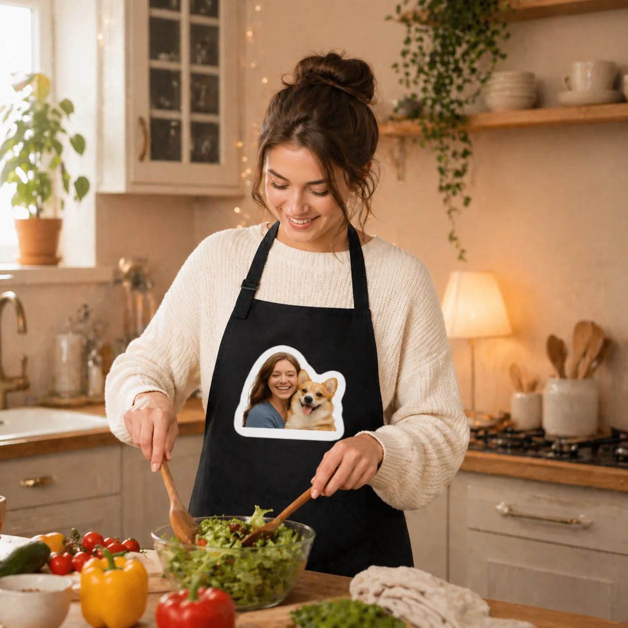 Black apron with your pet’s photo – available at Šarlotes audumi