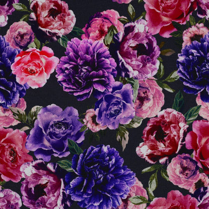 Tissu maille Punta di Roma - fleurs lilas et roses 280 g/m²