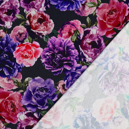 Tissu maille Punta di Roma - fleurs lilas et roses 280 g/m²