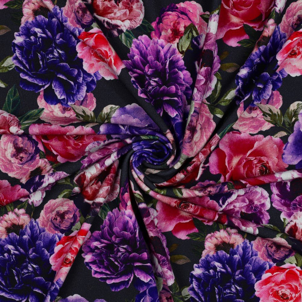 Tissu Punta di Roma - fleurs lilas et roses 280 g/m²