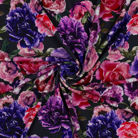 Punta di Roma knit fabric - lilac and pink flowers 280 g/m²