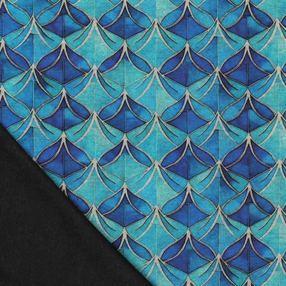 Tissu en maille Punto di Roma - motif abstrait bleu 240 g/m² – disponible chez Šarlotes audumi