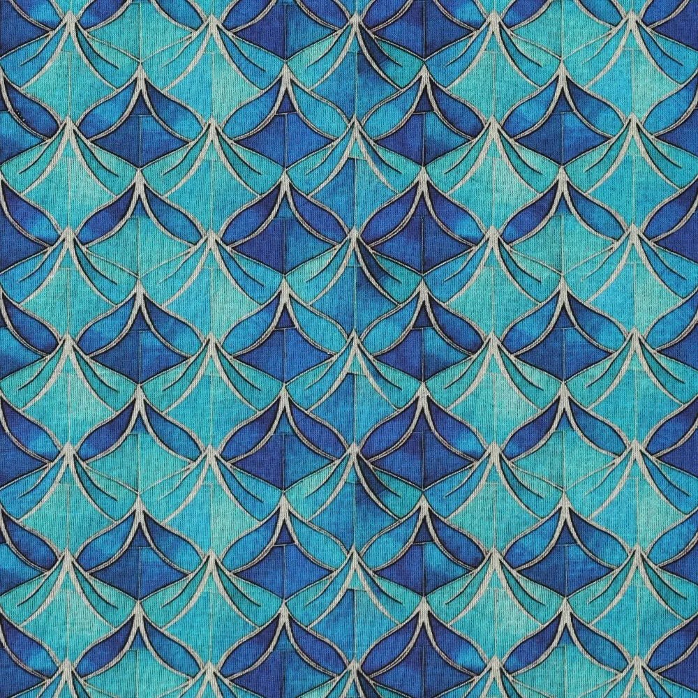 Tissu en maille Punto di Roma à motif abstrait bleu, 240 g/m² – disponible chez Šarlotes audumi