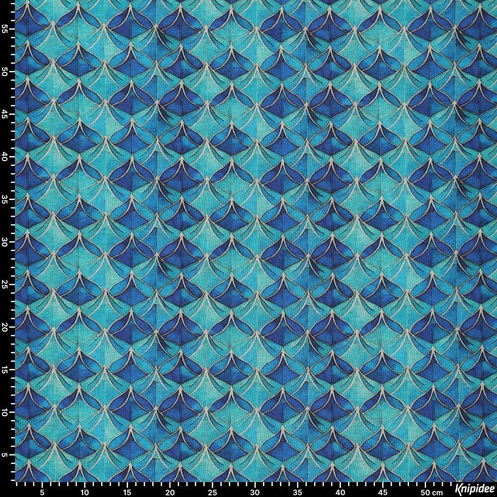 Image de tissu en maille Punto di Roma - motif abstrait bleu 240 g/m² – disponible chez Šarlotes audumi