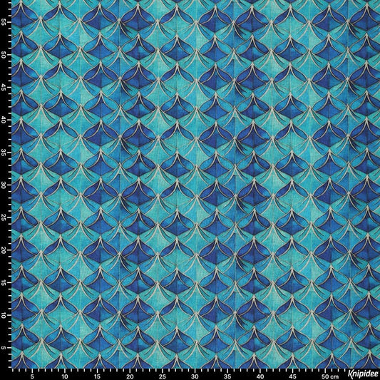 Image of Punto di Roma knit fabric - blue abstract pattern 240 g/m² – available at Šarlotes audumi