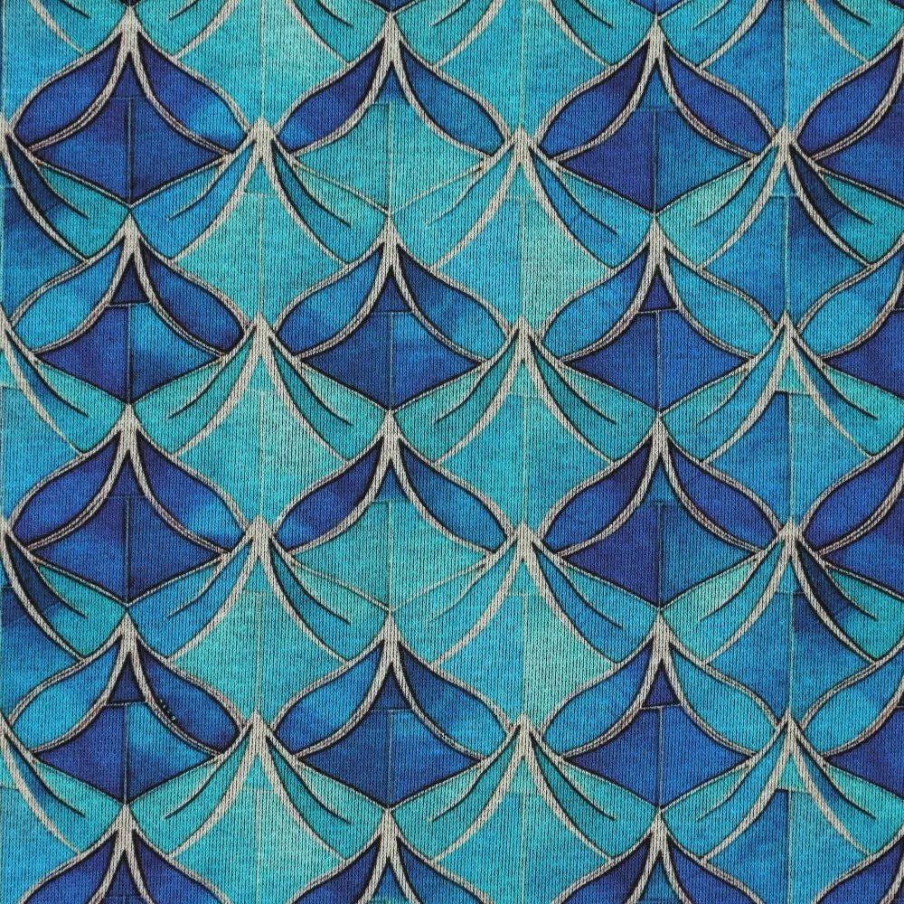 Image du tissu en maille Punto di Roma - motif abstrait bleu 240 g/m² – disponible chez Šarlotes audumi