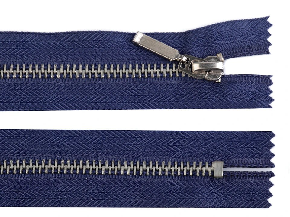 Fermeture éclair métallique fermée - bleu foncé avec argent