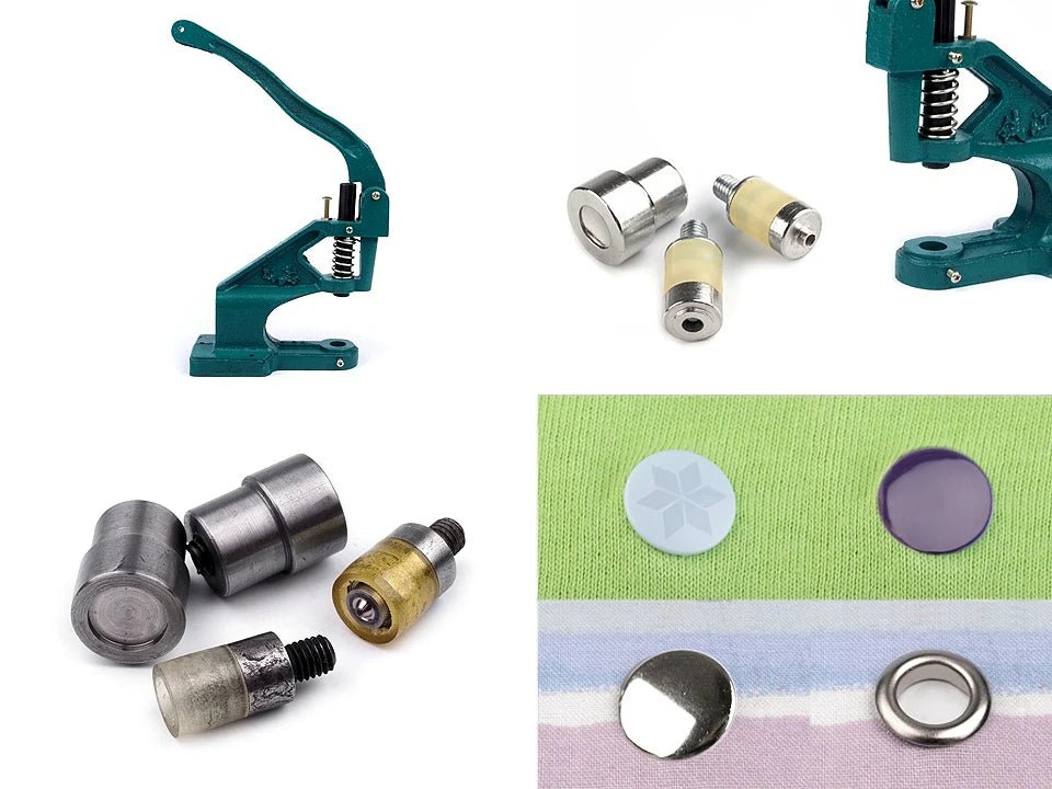 Hand press for snap buttons (suitable for eyelets, rivets, buttons)