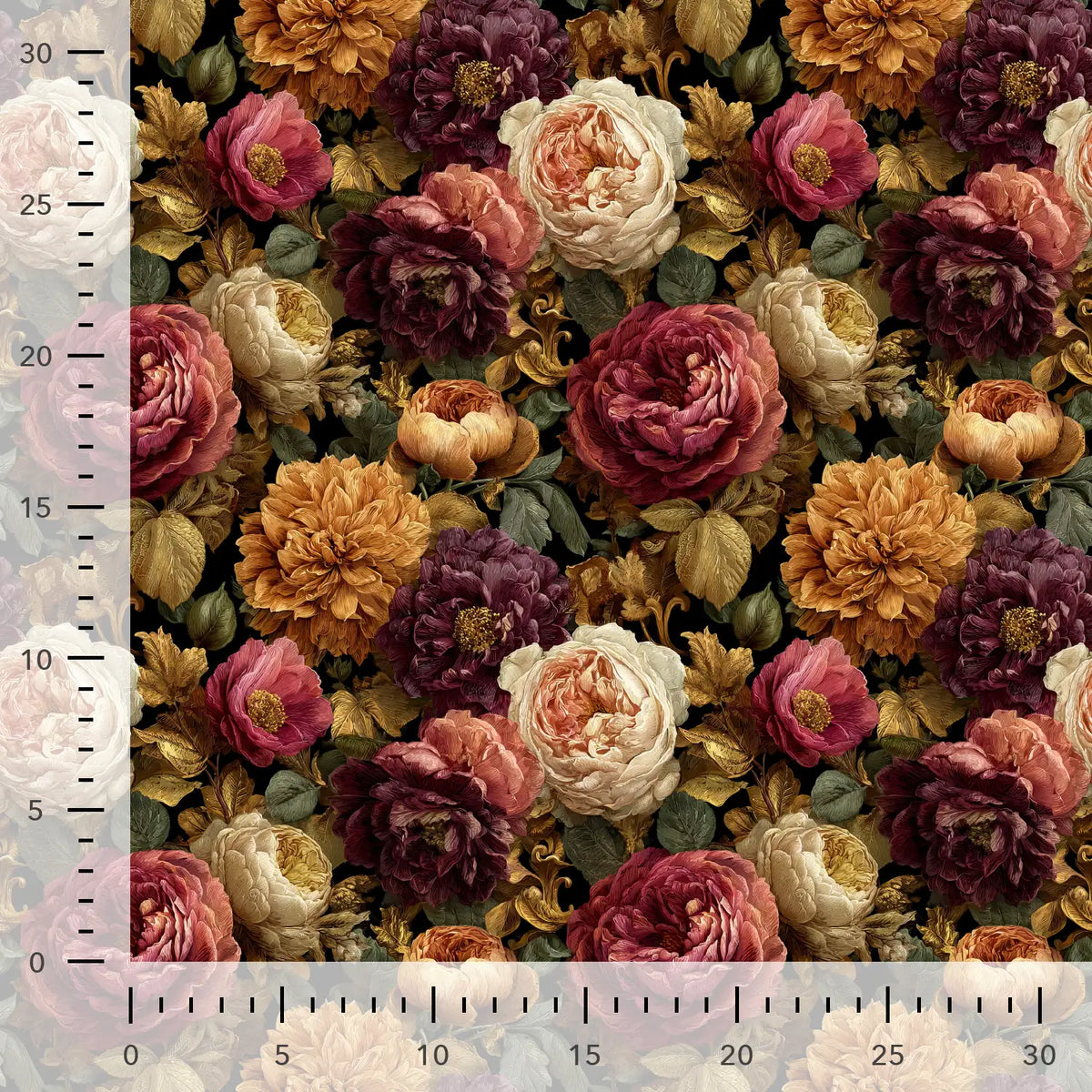 Tissu en gabardine de viscose - pivoines et roses