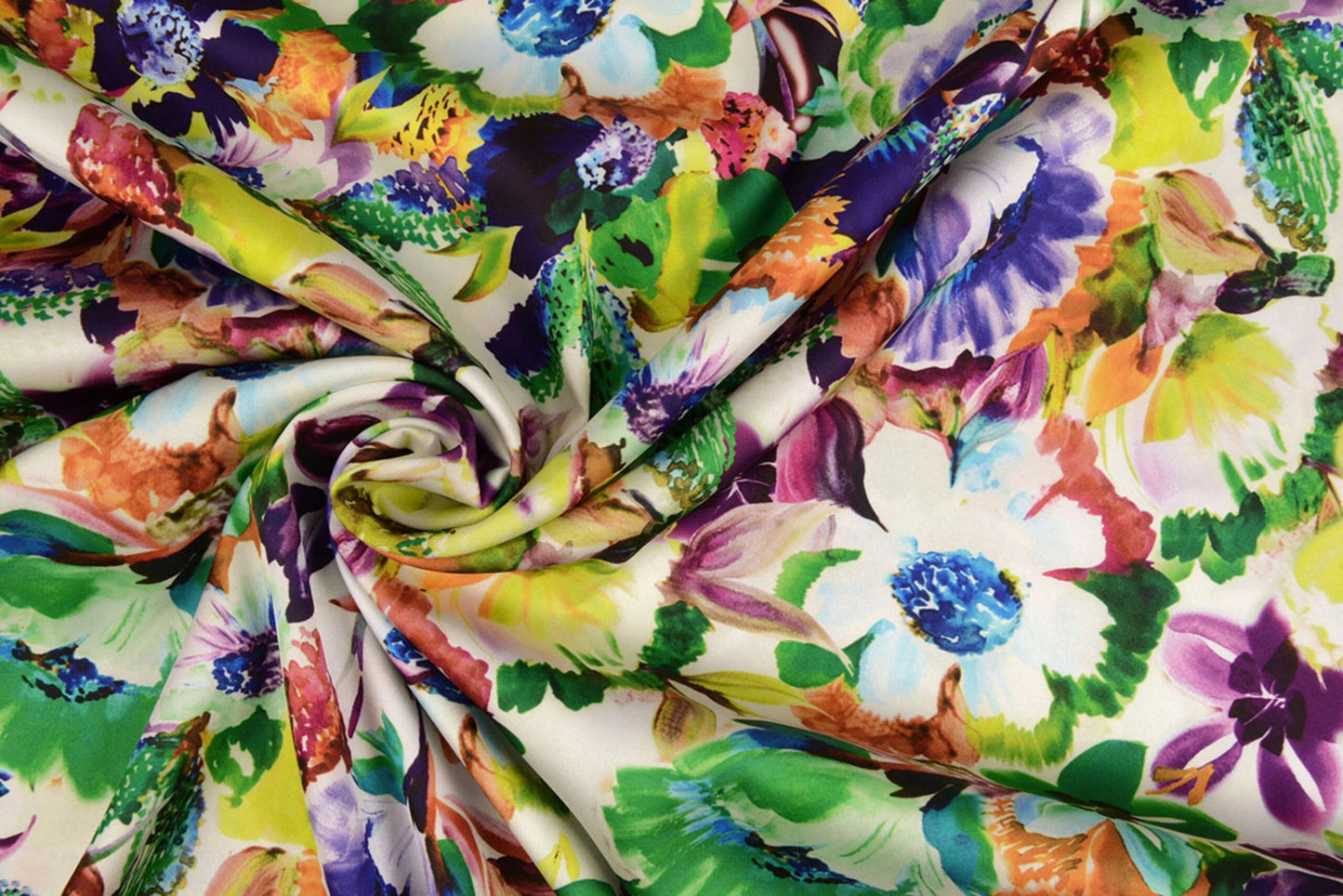 Satin avec élasthanne - fleurs de jardin anglaises 80 g/m²