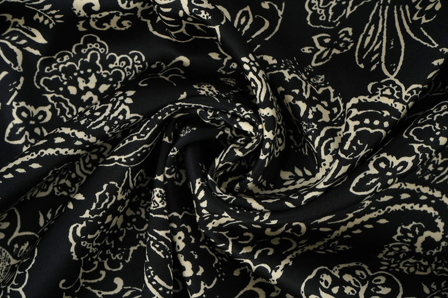 Satin with elastane - elegant pattern on a black background 80 g/m²