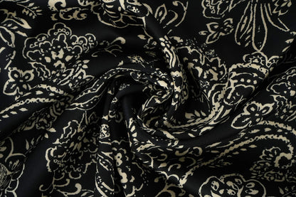 Satin with elastane - elegant pattern on a black background 80 g/m²