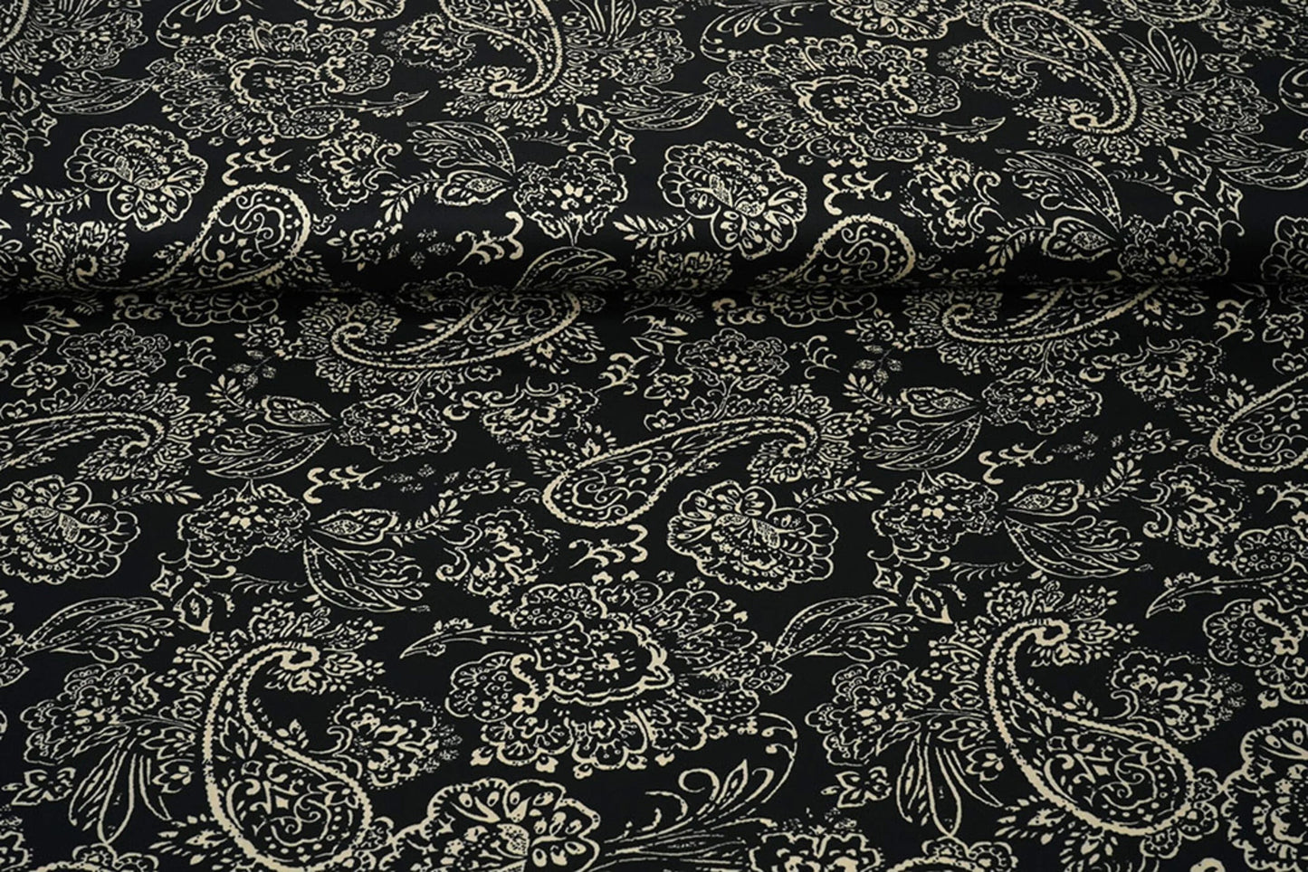 Satin with elastane - elegant pattern on a black background 80 g/m²