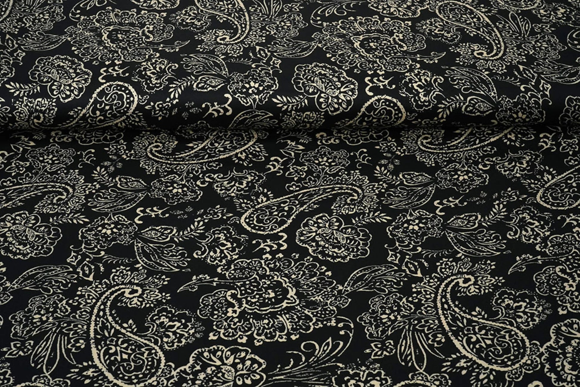 Satin with elastane - elegant pattern on a black background 80 g/m²