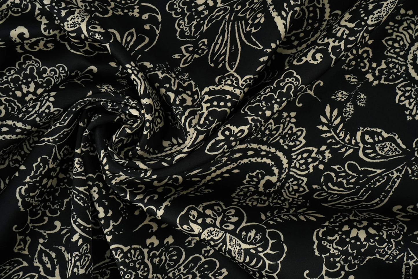 Satin with elastane - an elegant pattern on a black background 80 g/m²