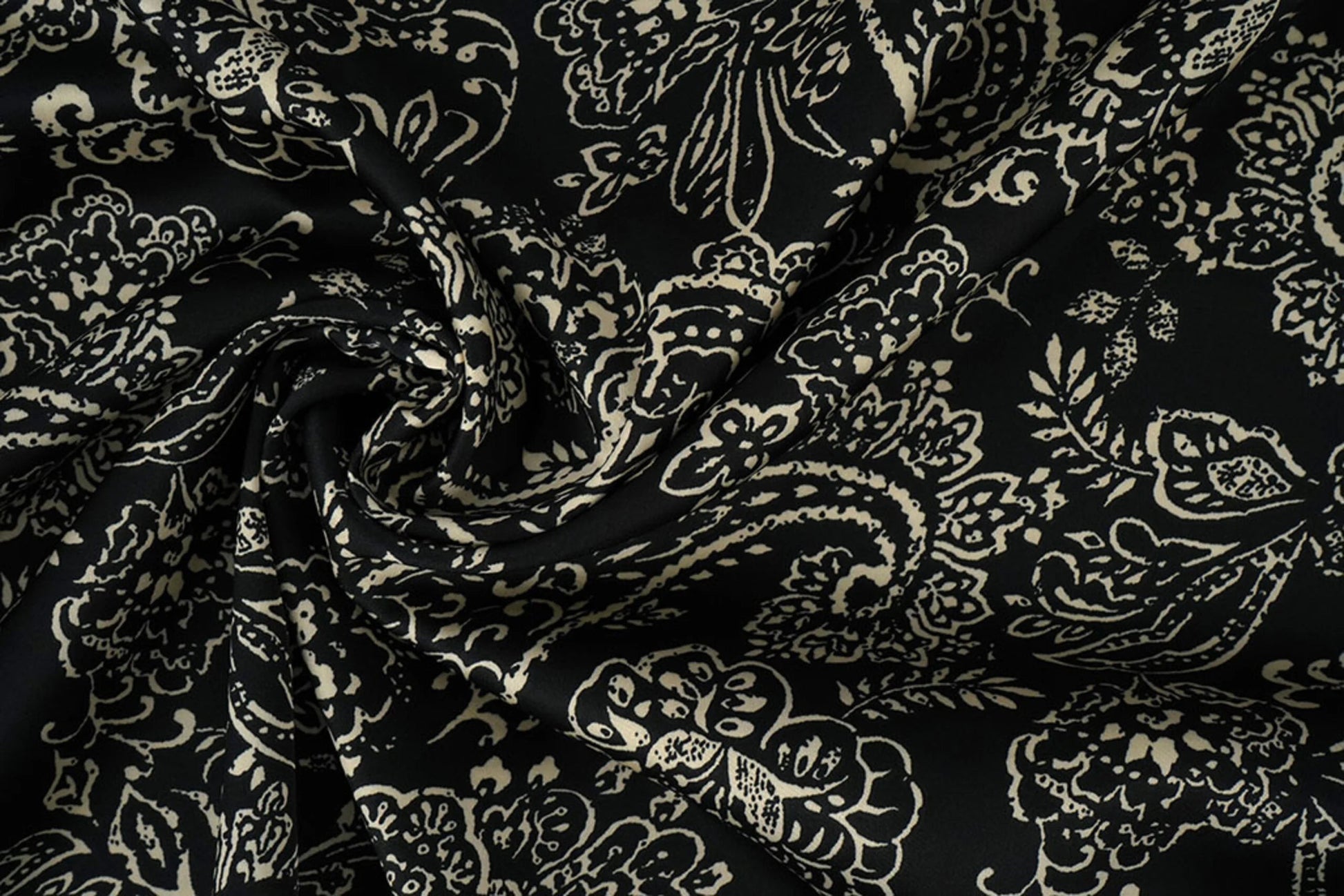 Satin with elastane - an elegant pattern on a black background 80 g/m²
