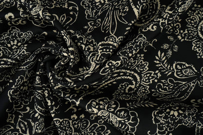Satin with elastane - an elegant pattern on a black background 80 g/m²