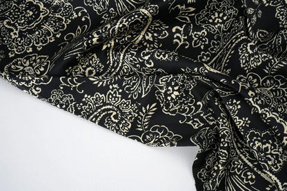 Satin with elastane - elegant pattern on a black background 80 g/m²