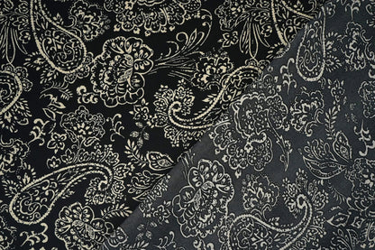 Satin with elastane - an elegant pattern on a black background, 80 g/m²
