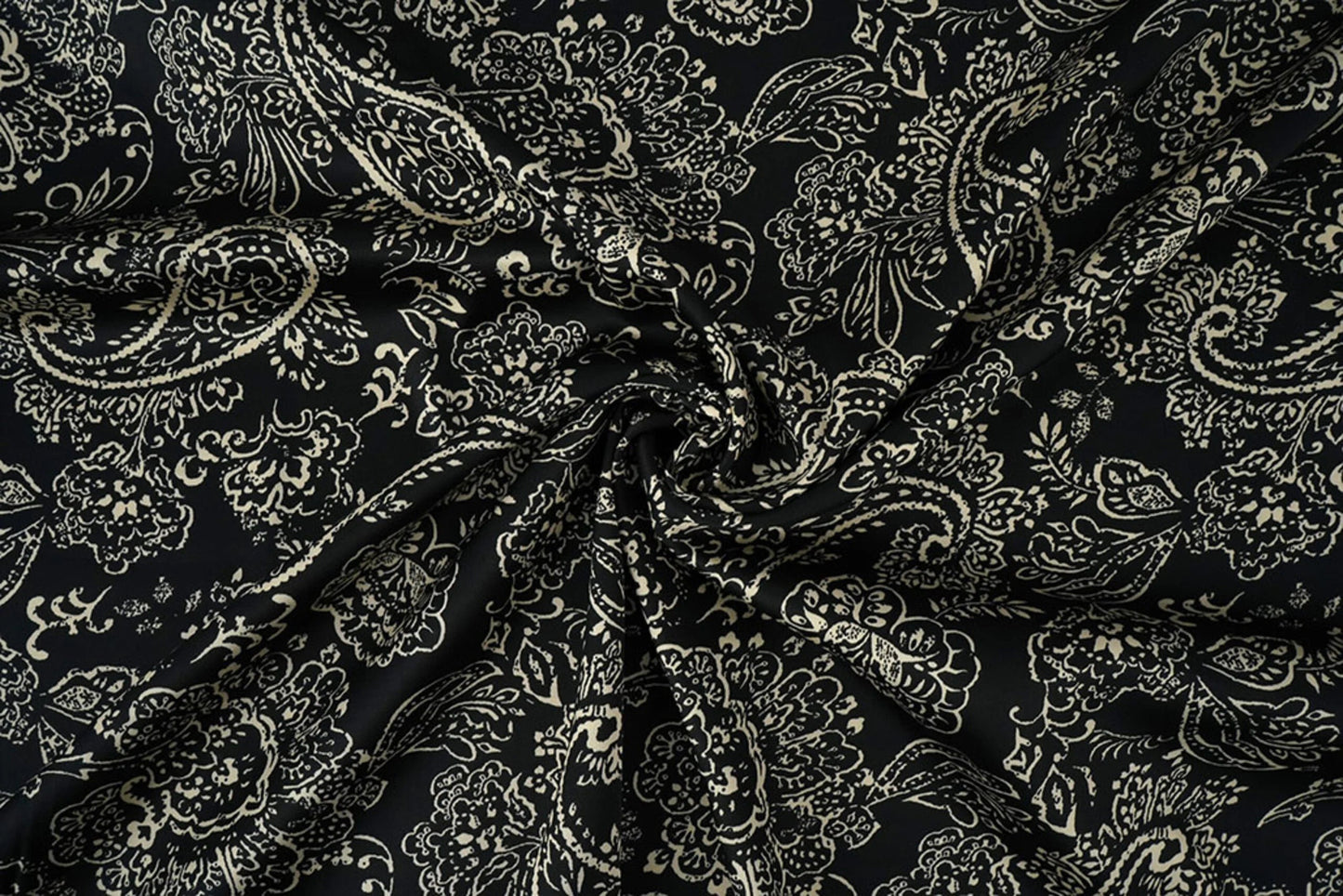 Satin with elastane - an elegant pattern on a black background 80 g/m²