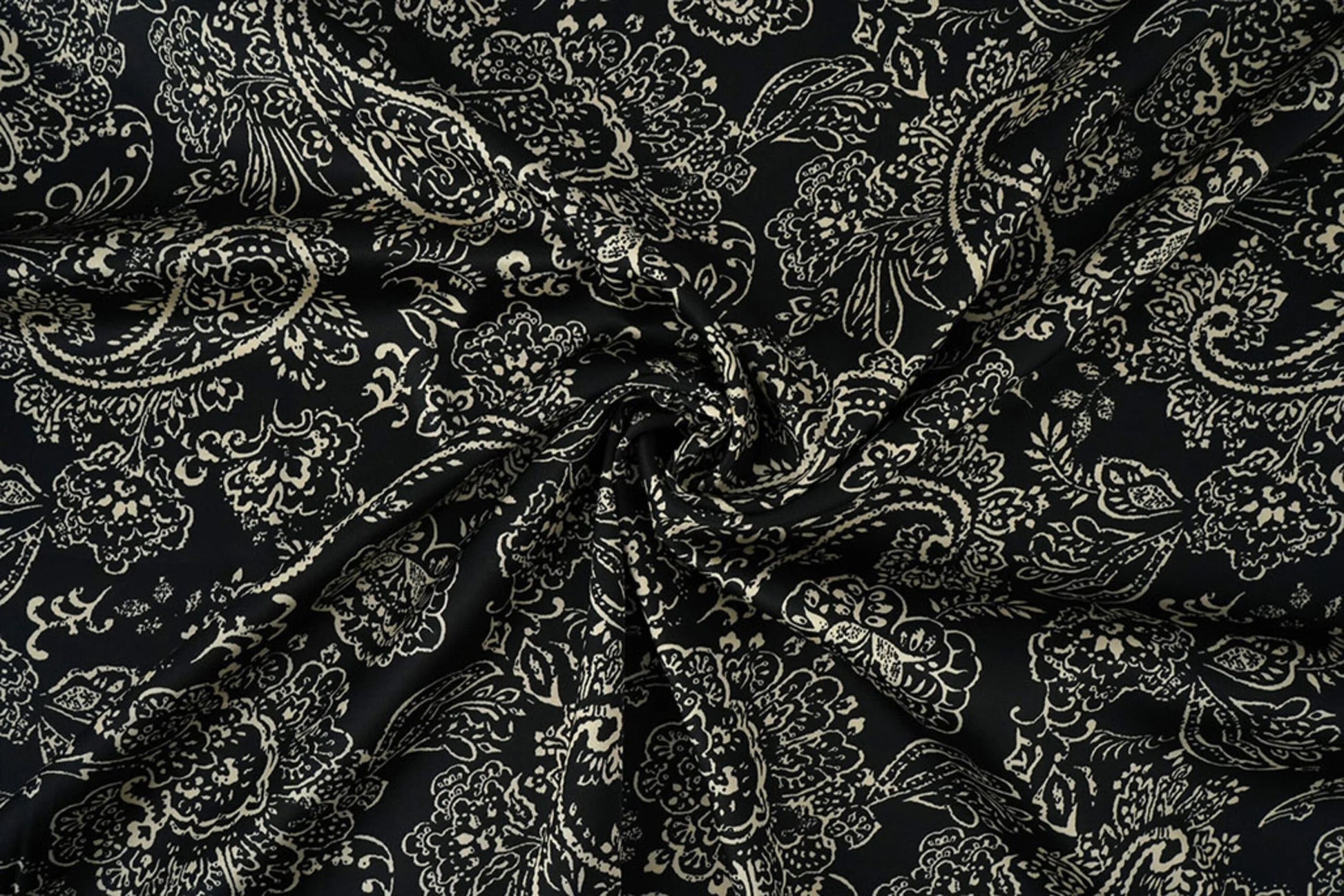 Satin with elastane - an elegant pattern on a black background 80 g/m²