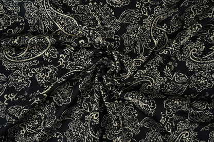 Satin with elastane - an elegant pattern on a black background 80 g/m²