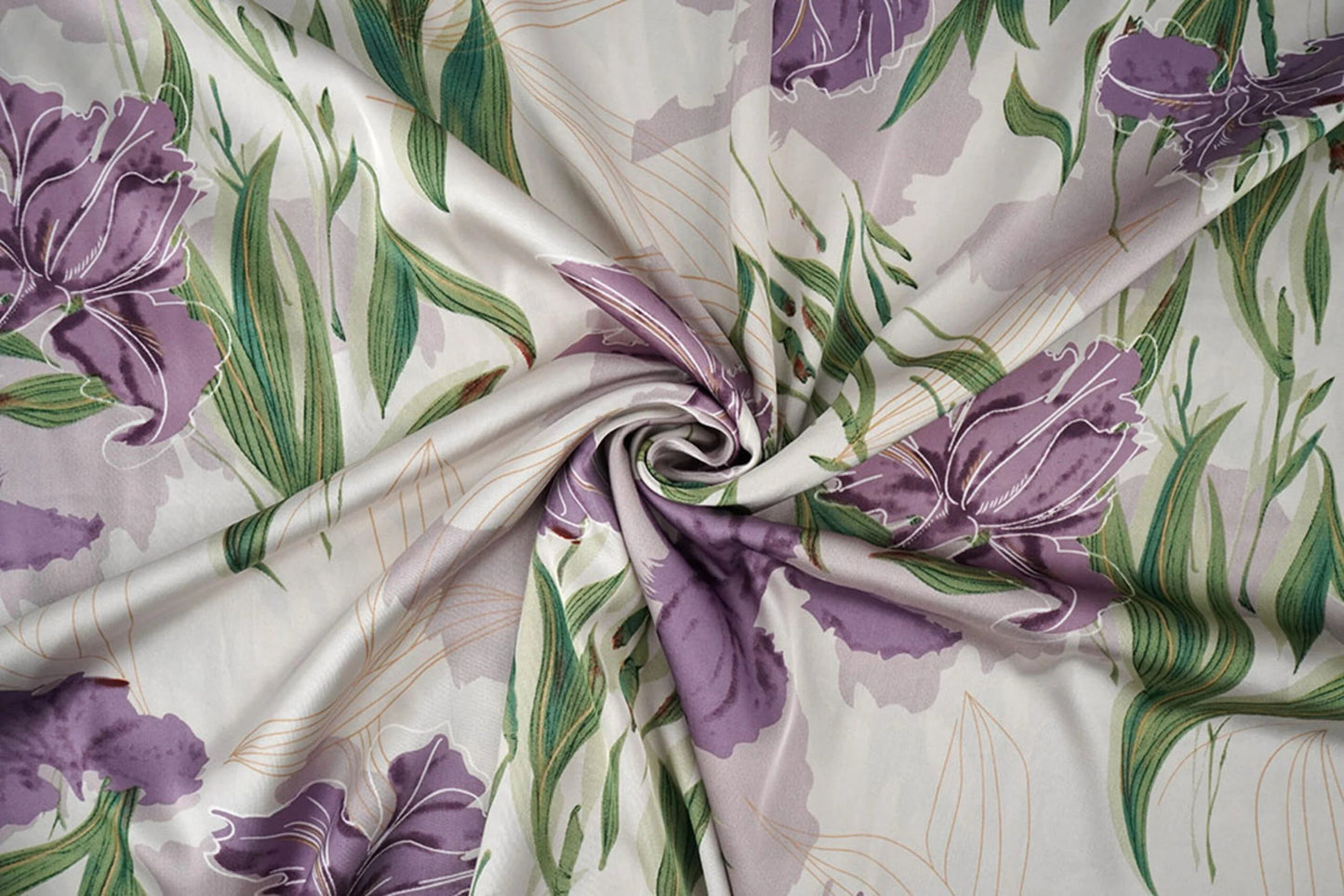 Satin avec élasthanne - orchidées lilas 80 g/m²