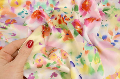Satin with elastane - spring color motif 80 g/m²
