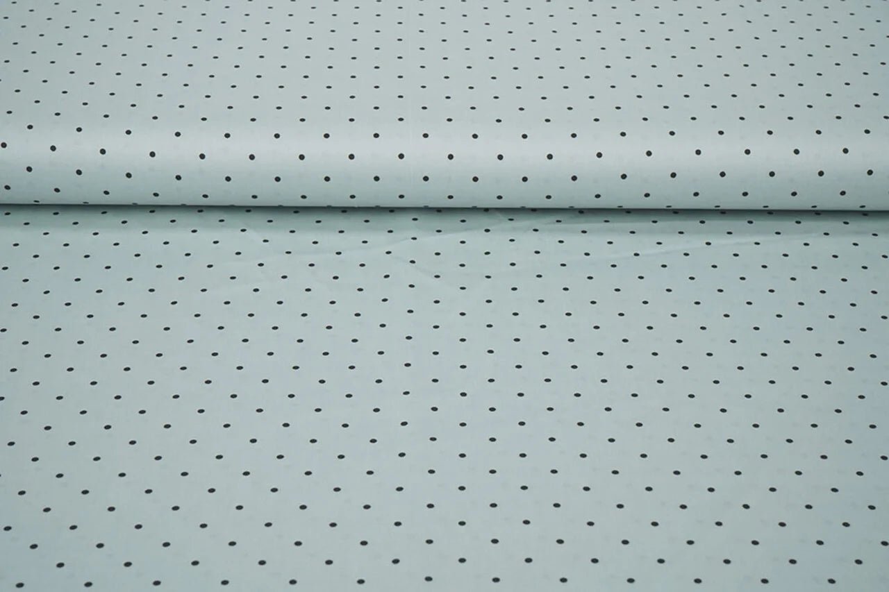 Satin with elastane - polka dots on a mint background 90 g/m²
