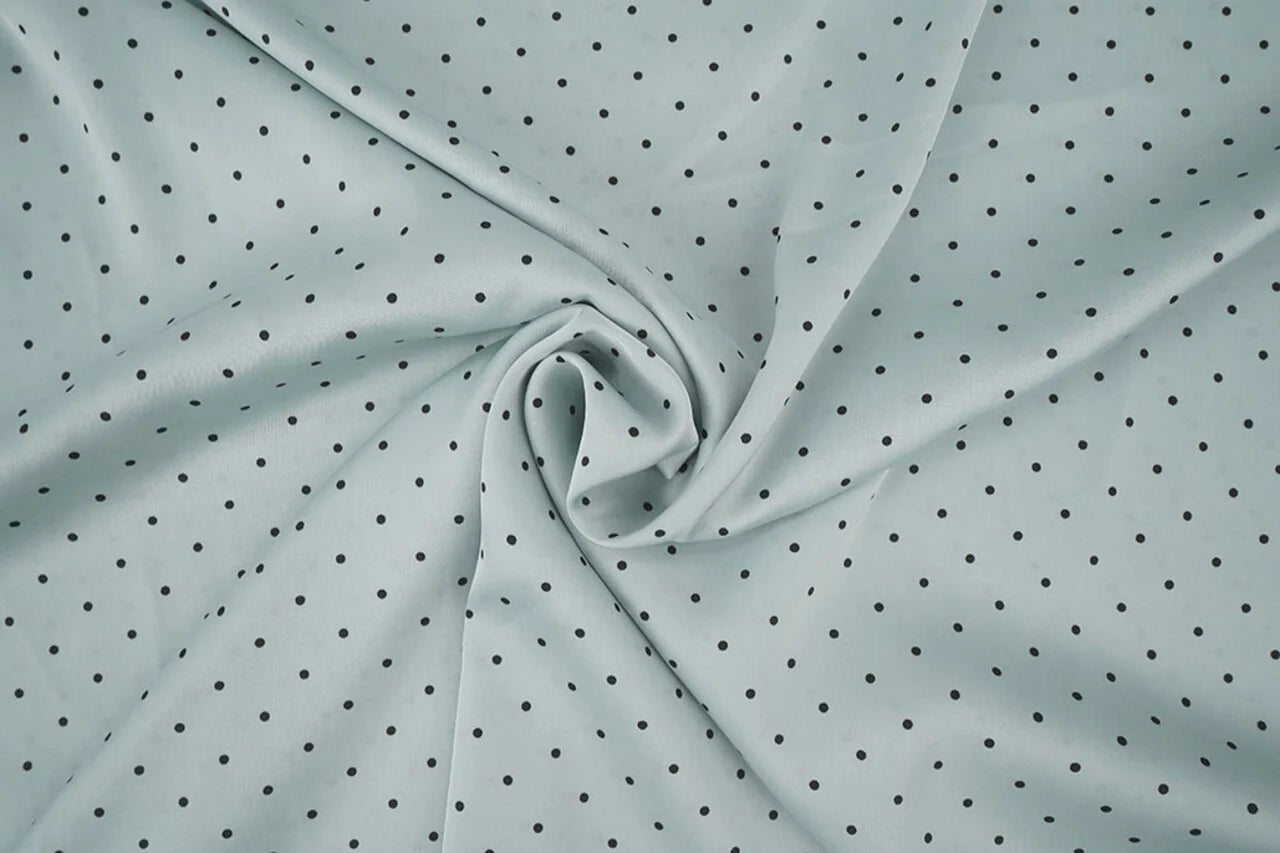 Satin with elastane - polka dots on a mint background 90 g/m²