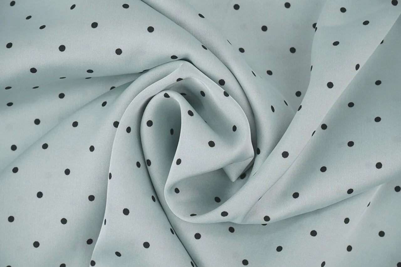 Satin with elastane - polka dots on a mint background 90 g/m²