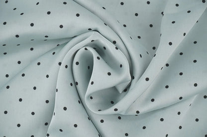 Satin with elastane - polka dots on a mint background 90 g/m²