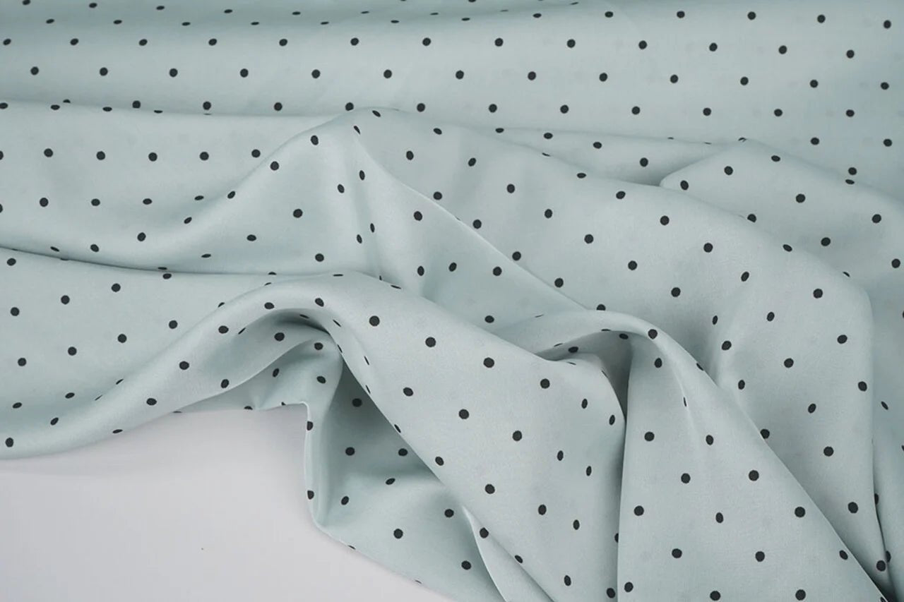Satin with elastane - dots on a mint background 90 g/m²