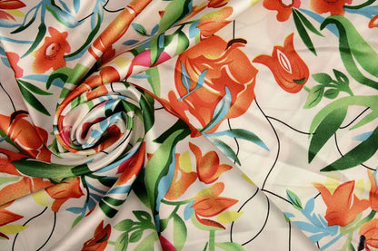 Satin with elastane - tulips 80 g/m²