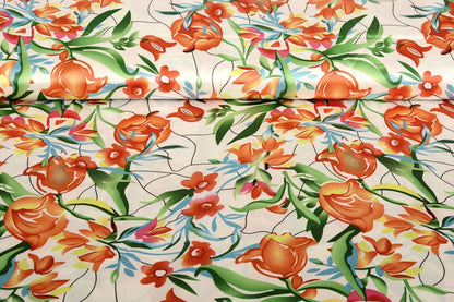 Satin with elastane - tulips 80 g/m²