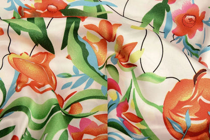 Satin with elastane - tulips 80 g/m²