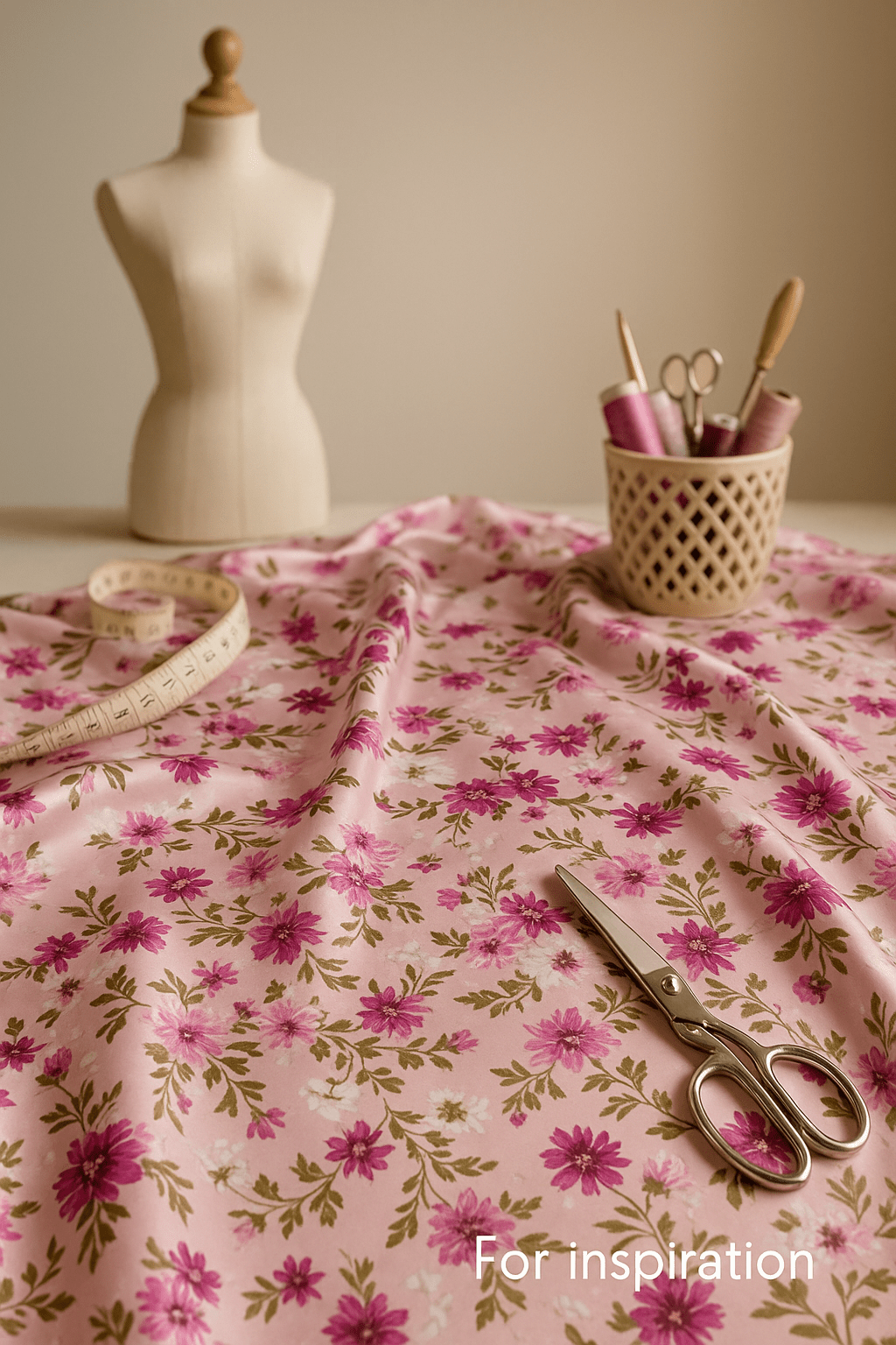 Satin avec élasthanne - fleurs sur fond rose 80 g/m²