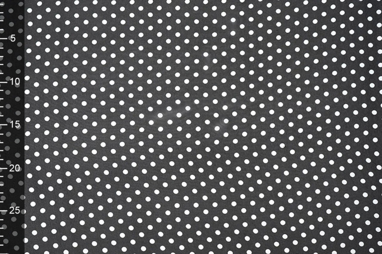 Chiffon - white polka dots on a black background | 150 cm | 65 g/m²