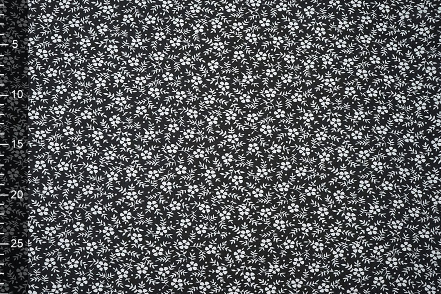 chiffon - petites fleurs blanches sur fond noir | 150 cm | 65 g/m²