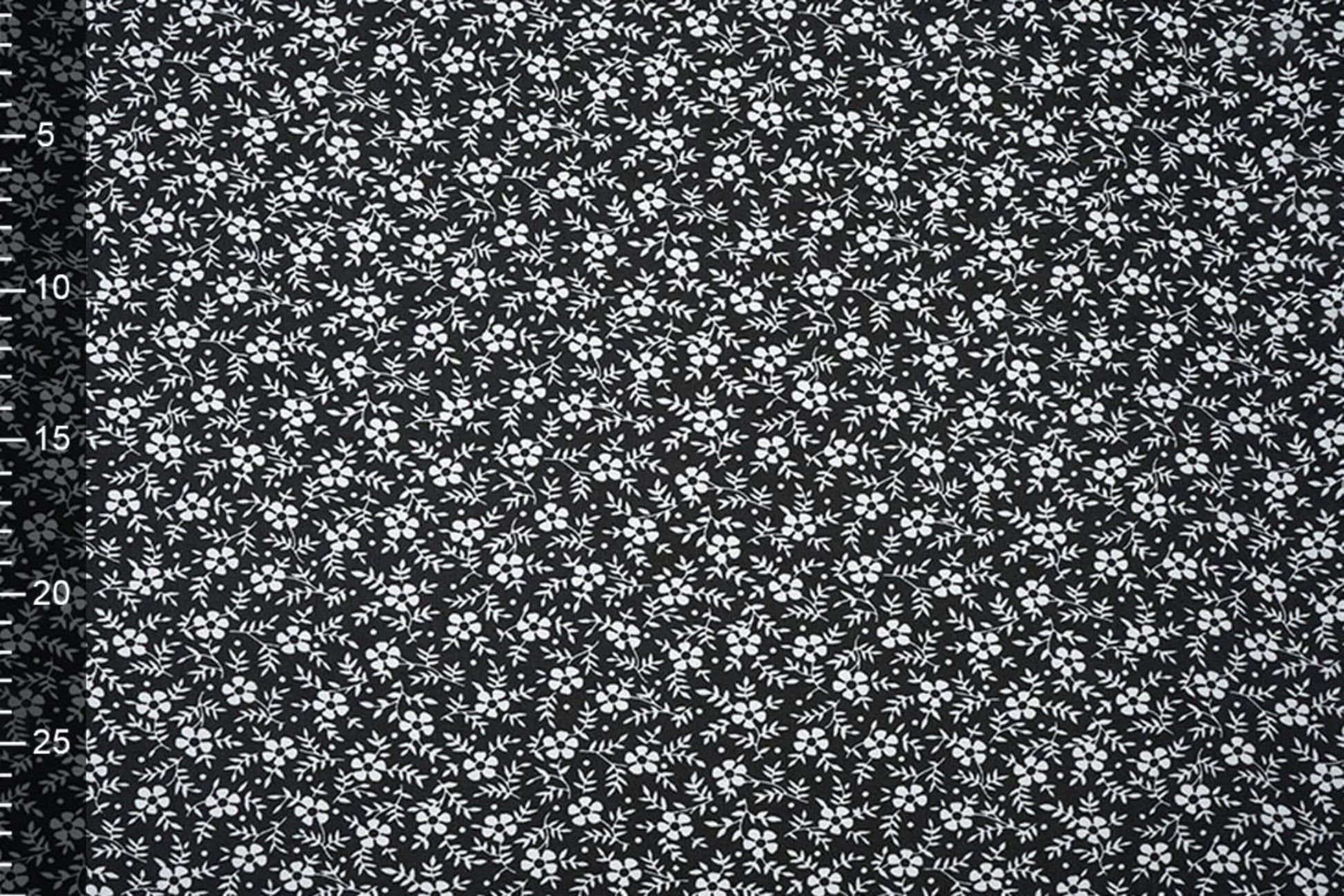 chiffon - petites fleurs blanches sur fond noir | 150 cm | 65 g/m²