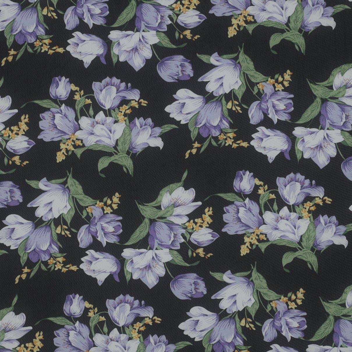 Chiffon - tulipes lilas et myosotis | 150 cm | 80 g/m²