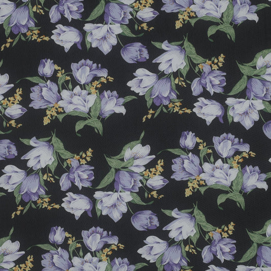 Šifons - lillā tulpes un neaizmirstulītes | 150 cm | 80 g/m²