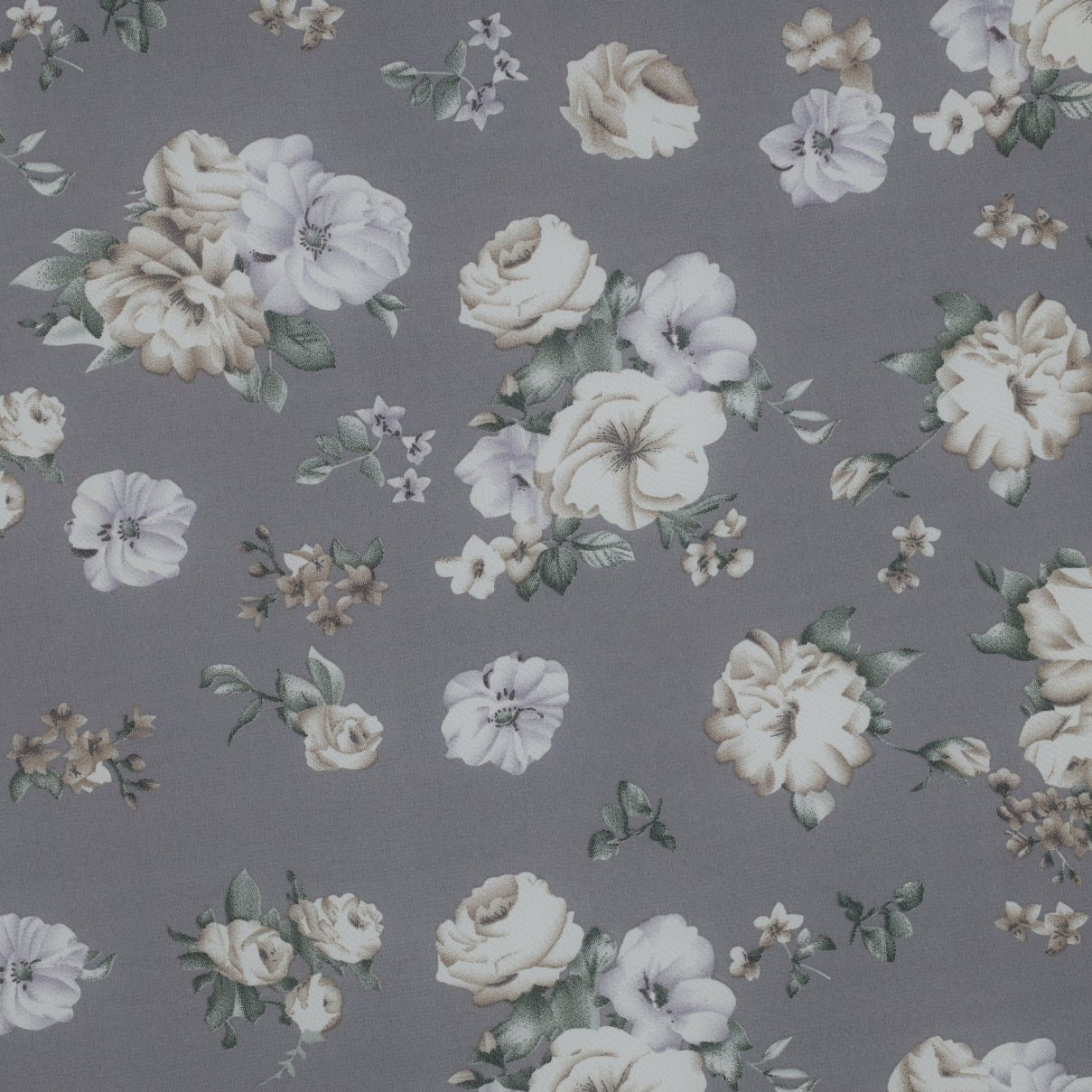 Chiffon - fleurs sur fond gris | 150 cm | 80 g/m²