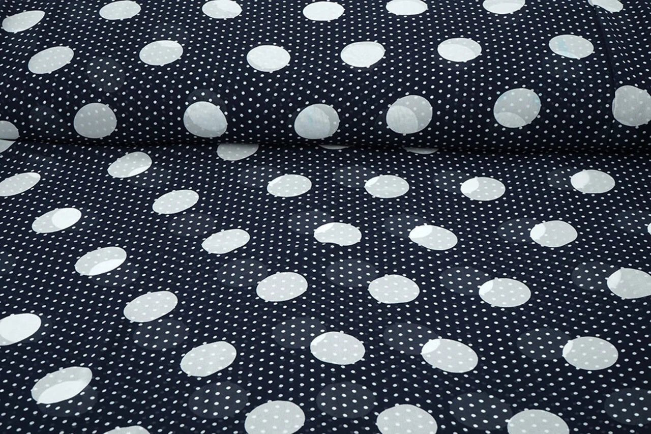 Chiffon - dots on a dark blue background | 150 cm | 65 g/m²