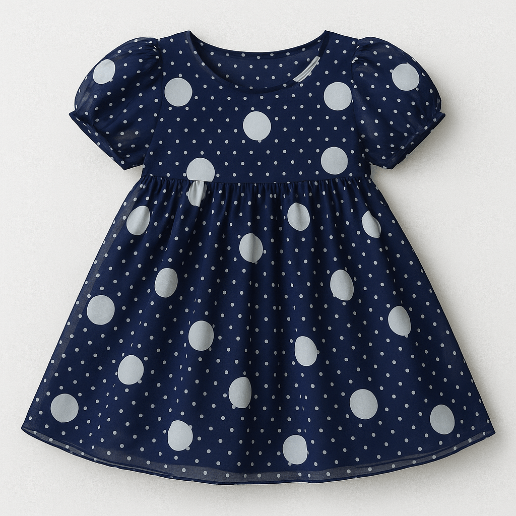 Chiffon - dots on a dark blue background | 150 cm | 65 g/m²