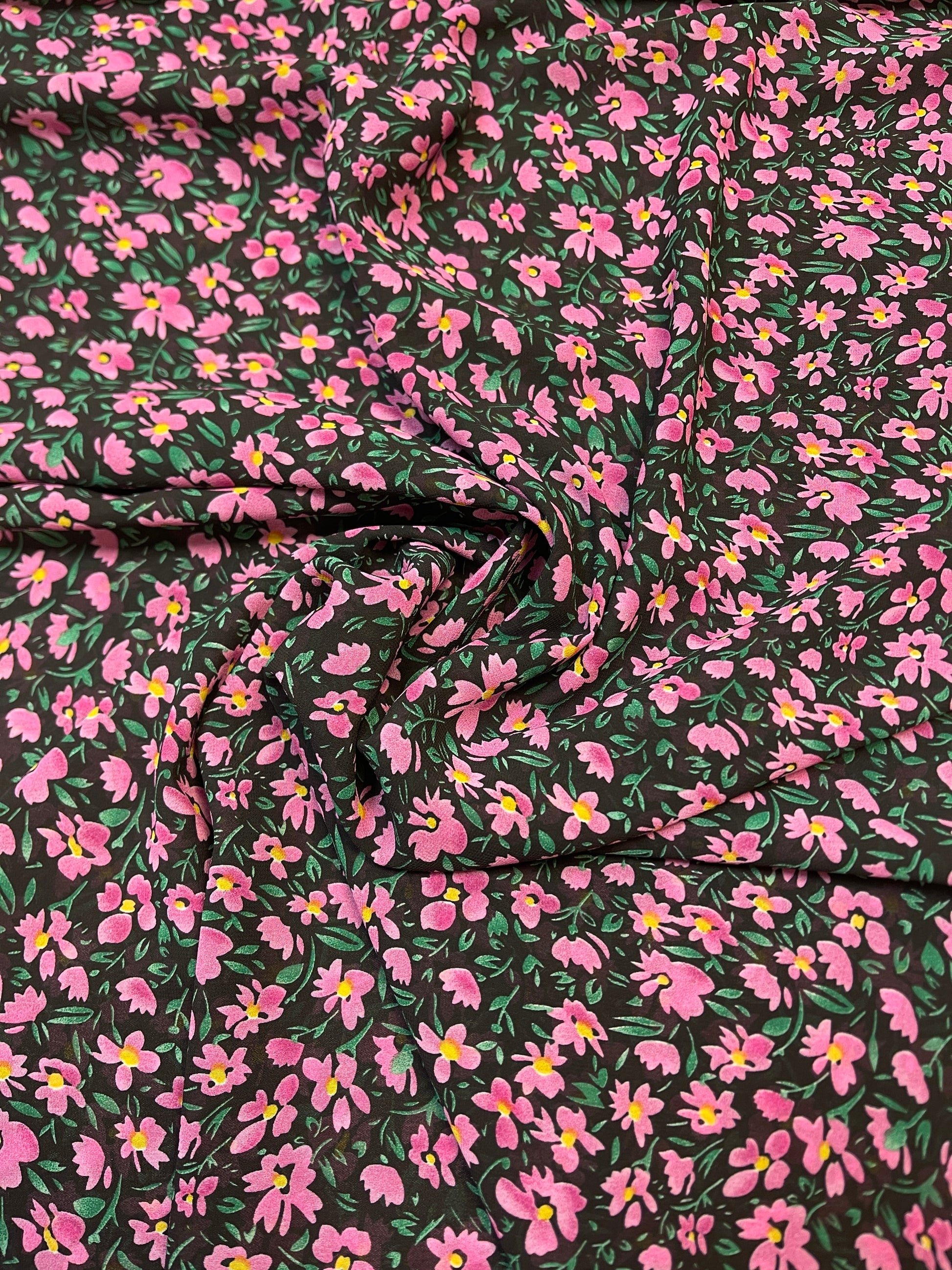 Chiffon - petites fleurs roses | 150 cm | 65 g/m²